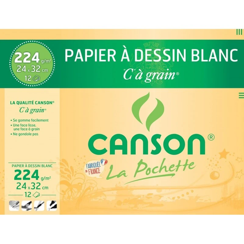 Canson - Beaux Arts - Pochette De Papier à Dessin Blanc - 12 Feuilles - 24x32 Cm - 224 G/m2 3 Canson - Beaux Arts - Pochette De Papier à Dessin Blanc - 12 Feuilles - 24x32 Cm - 224 G/m2