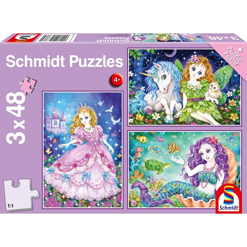 Schmidt - Puzzle 3x48 Pièces - Princesse, Fée Et Sirène 3 Schmidt - Puzzle 3x48 Pièces - Princesse, Fée Et Sirène