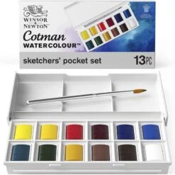 Winsor Et Newton - Aquarelle Fine Cotman - Boîte Plastique De 12 Demi Godets